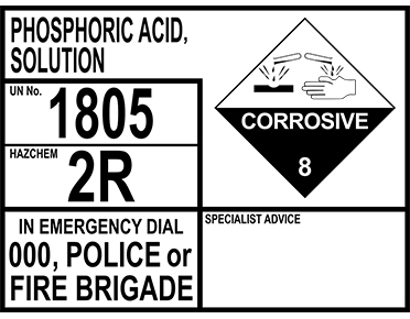 Phosphoric Acid Emergency Information Panel Metal